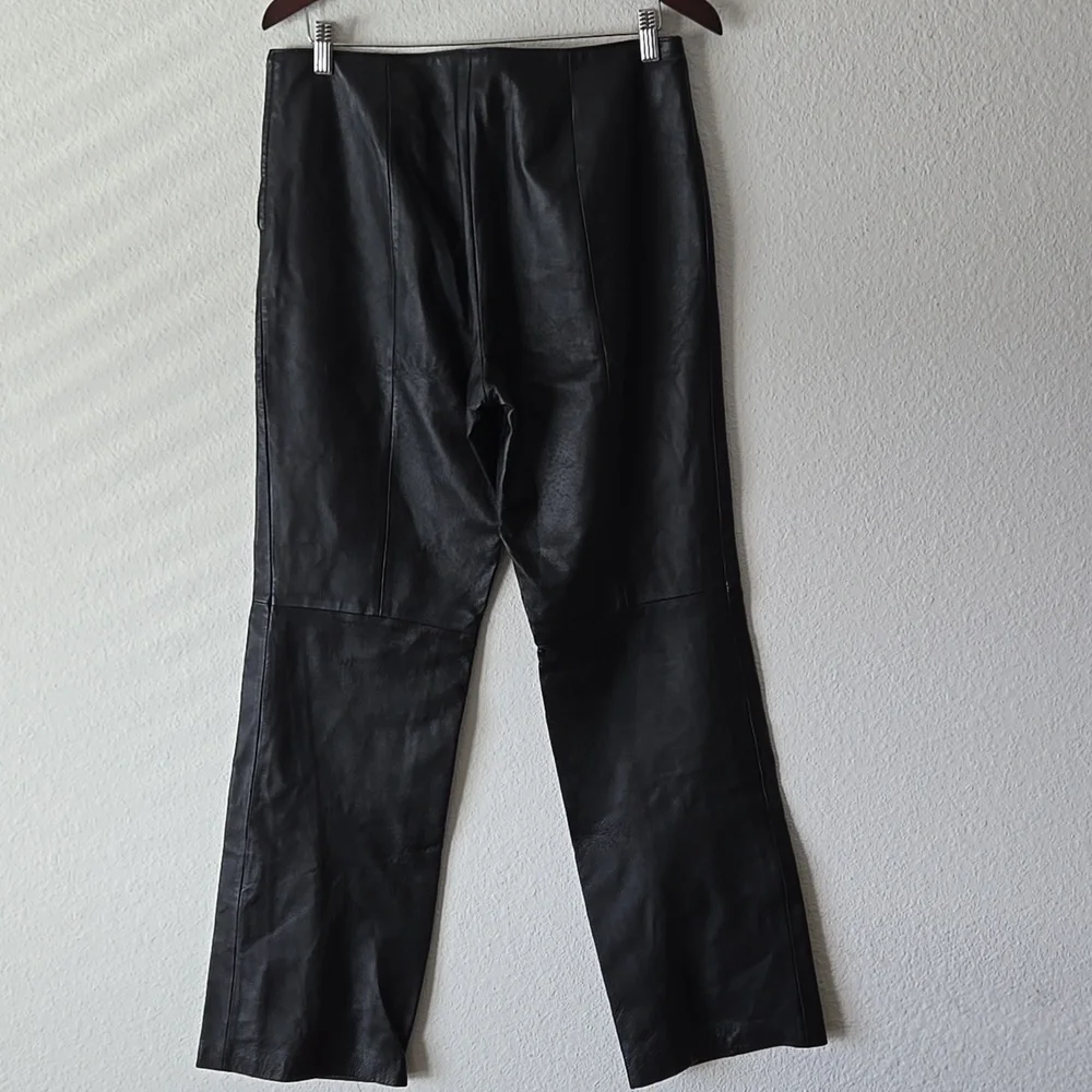Vintage Clio Black 100% Leather Straight Leg Pant Classic Minimalist Winter Pant